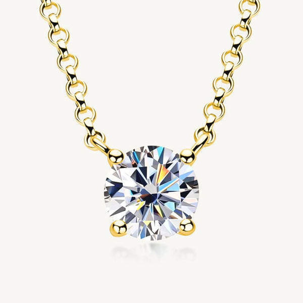 Gold 4-prong round moissanite floating solitaire necklace