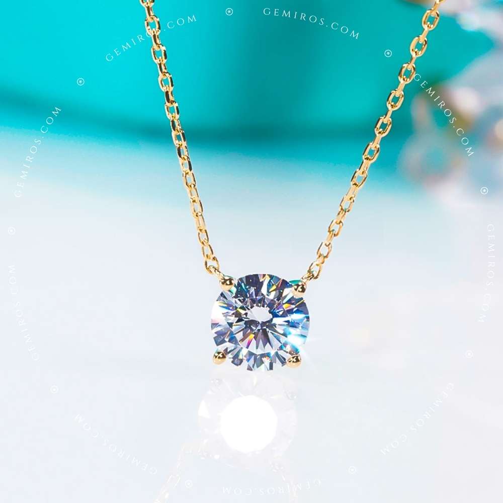 Gold 4-Prong Round Moissanite Solitaire Floating Necklace