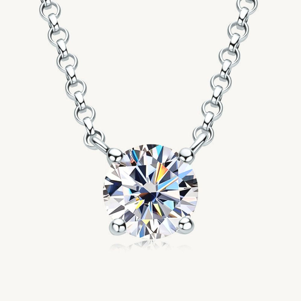 Silver 4-Prong Round Moissanite Solitaire Floating Necklace