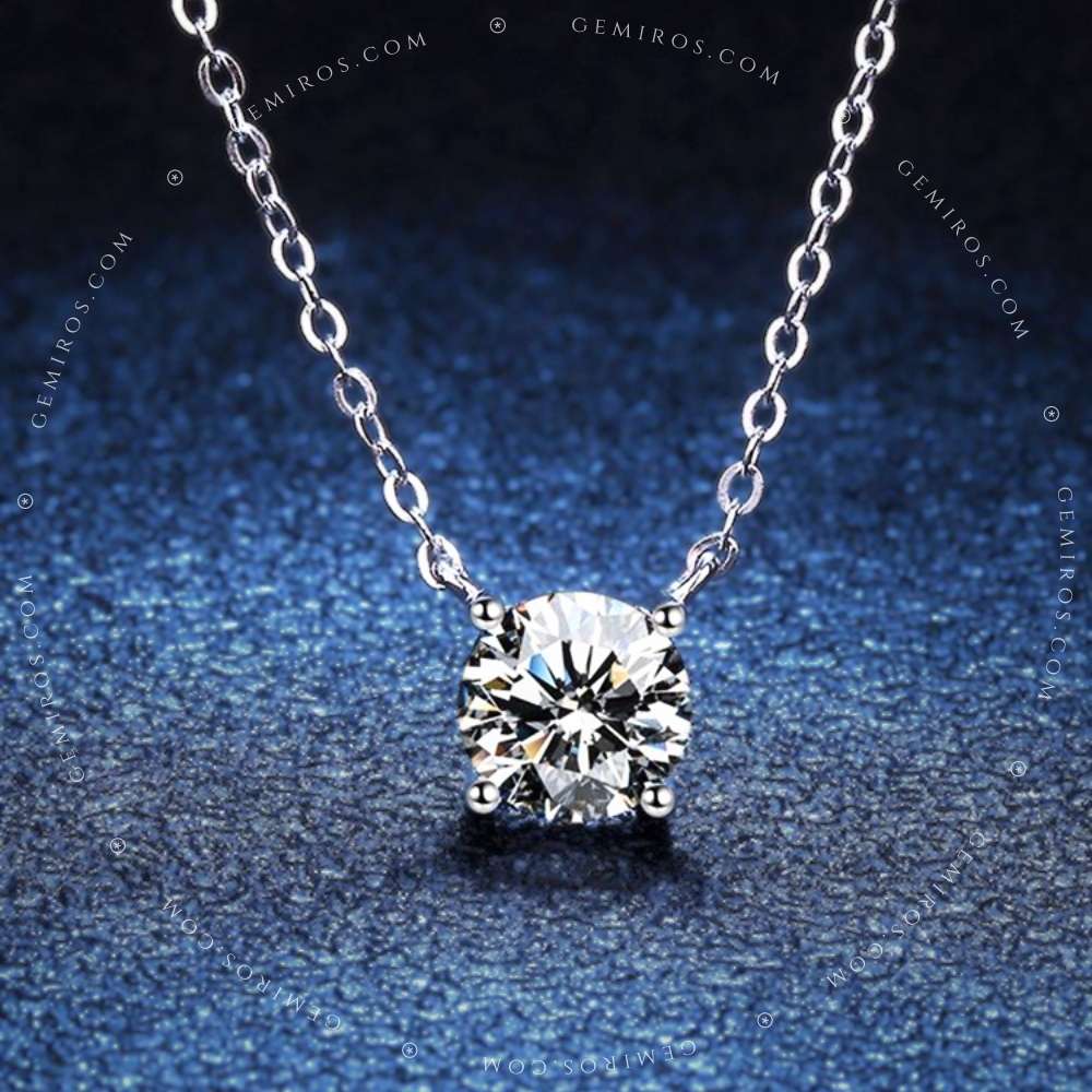 Silver 4-Prong Round Moissanite Solitaire Floating Necklace