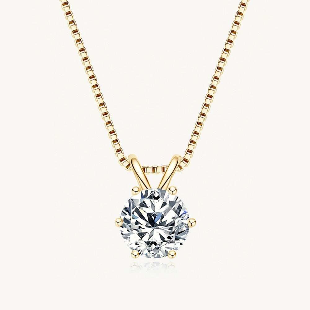 Gold 6-Prong Round Brilliant Moissanite Solitaire Necklace