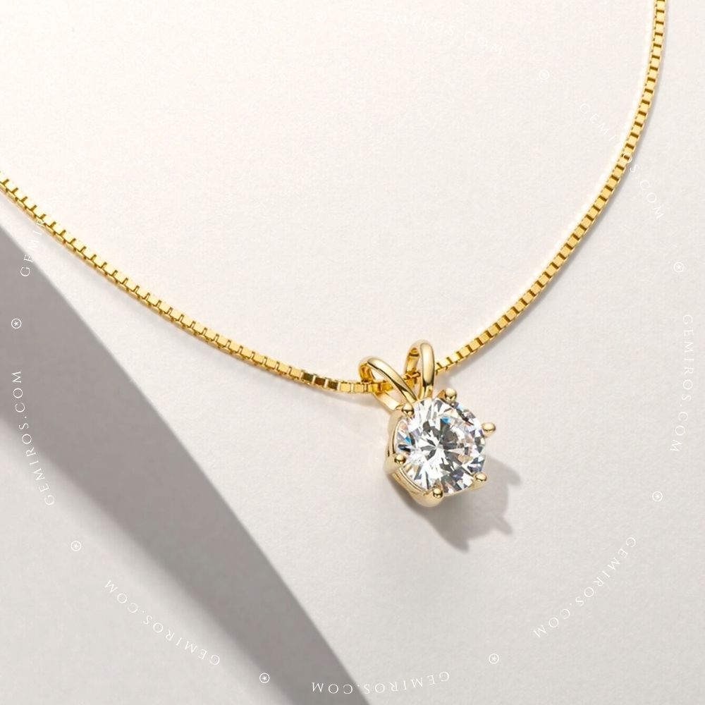 Gold 6-Prong Round Brilliant Moissanite Solitaire Necklace