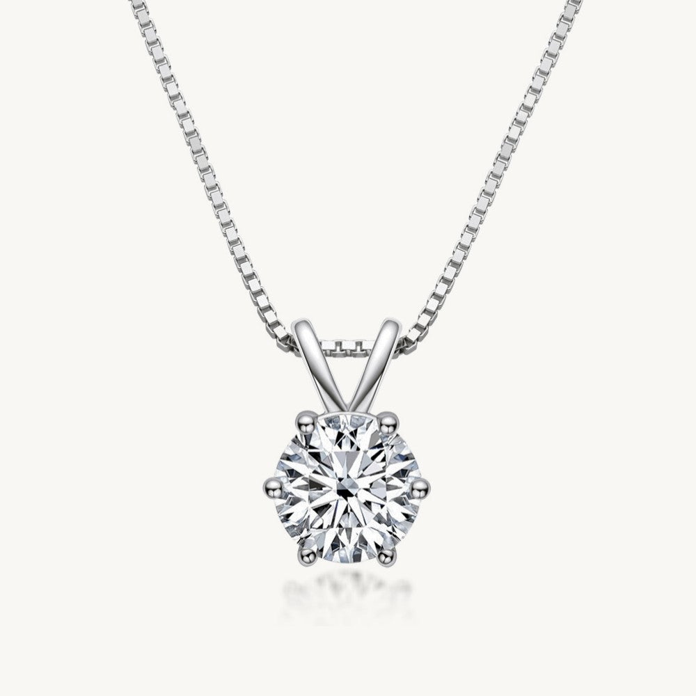 Silver 6-Prong Round Brilliant Moissanite Solitaire Necklace