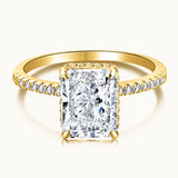 The Aura Ring Gold - Radiant Cut Solitaire with Side Halo