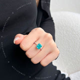 The Aura Ring Turquoise - Radiant Cut Solitaire with Side Halo