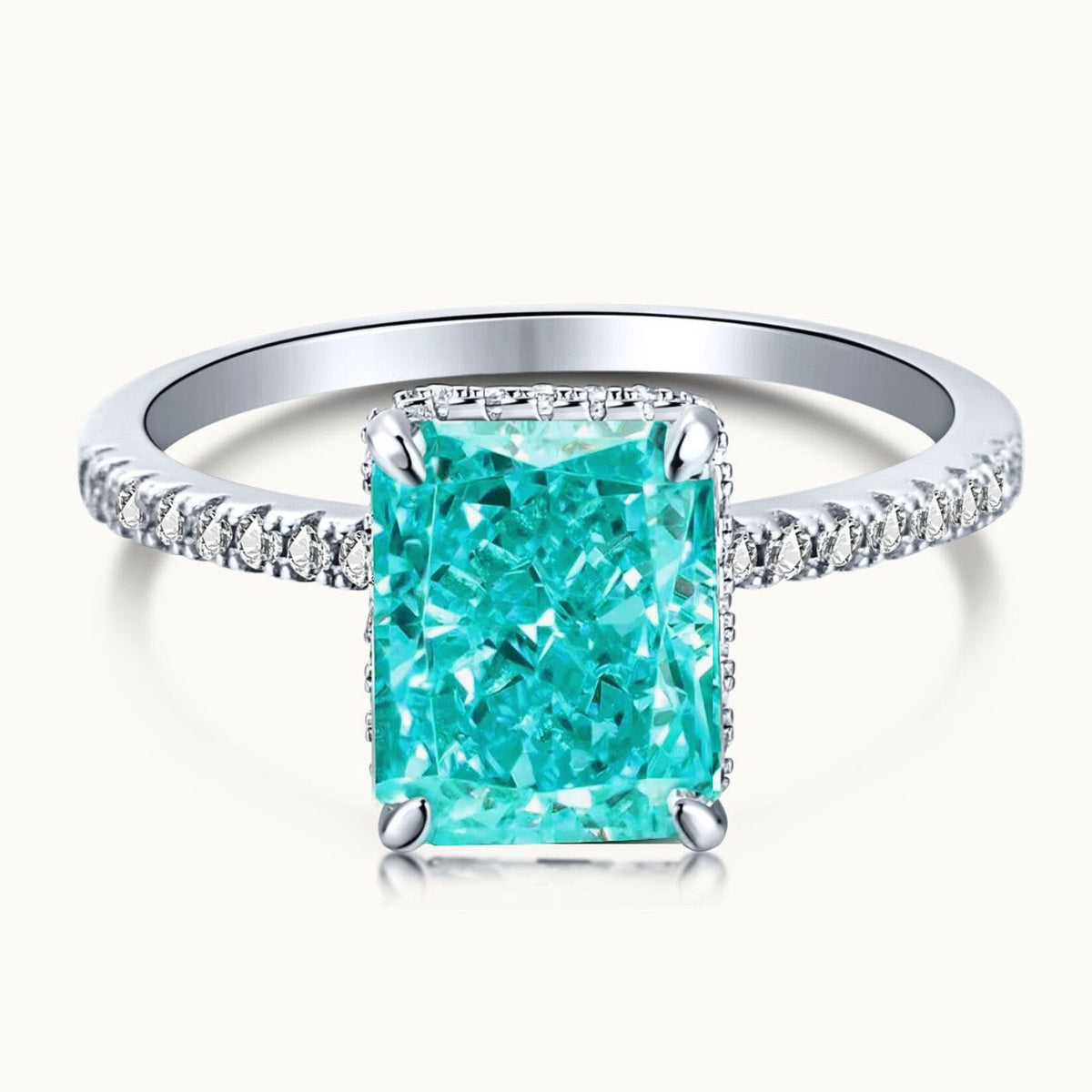 The Aura Ring Turquoise - Radiant Cut Solitaire with Side Halo