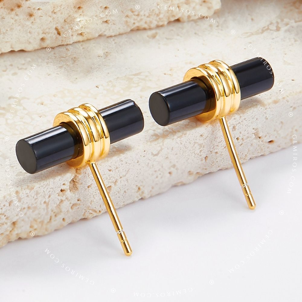 Black Onyx Column Stud Earrings