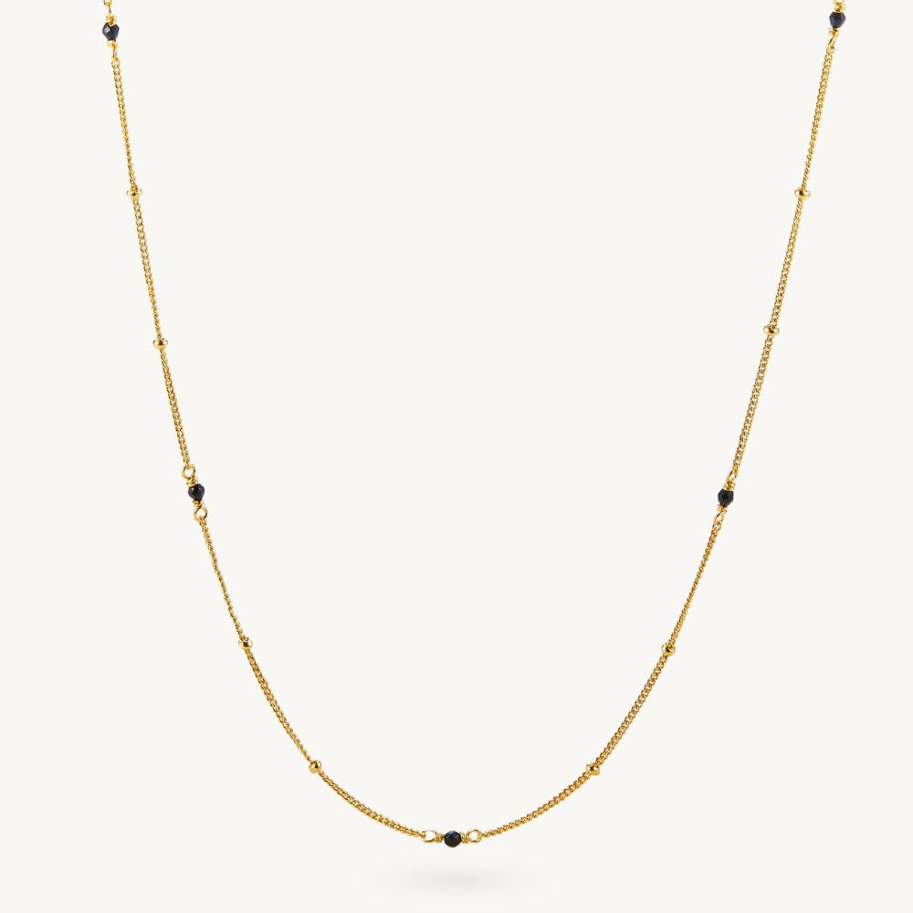 Dainty Black Onyx Beaded Satellite Chain Necklace