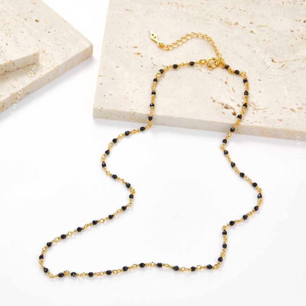 Black Onyx Jeweled Station Chain Necklace