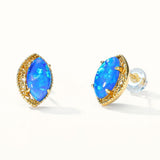 Blue Opal Oval Lace Stud Earrings