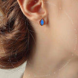 Blue Opal Oval Lace Stud Earrings