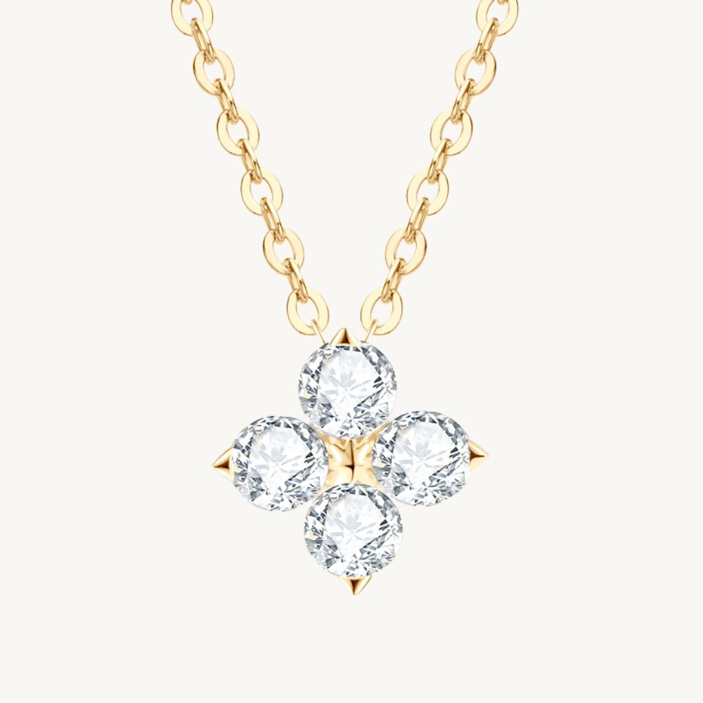 Gold Moissanite Dainty Four Leaf Clover Necklace