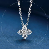 Silver Moissanite Dainty Four Leaf Clover Necklace