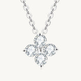 Silver Moissanite Dainty Four Leaf Clover Necklace