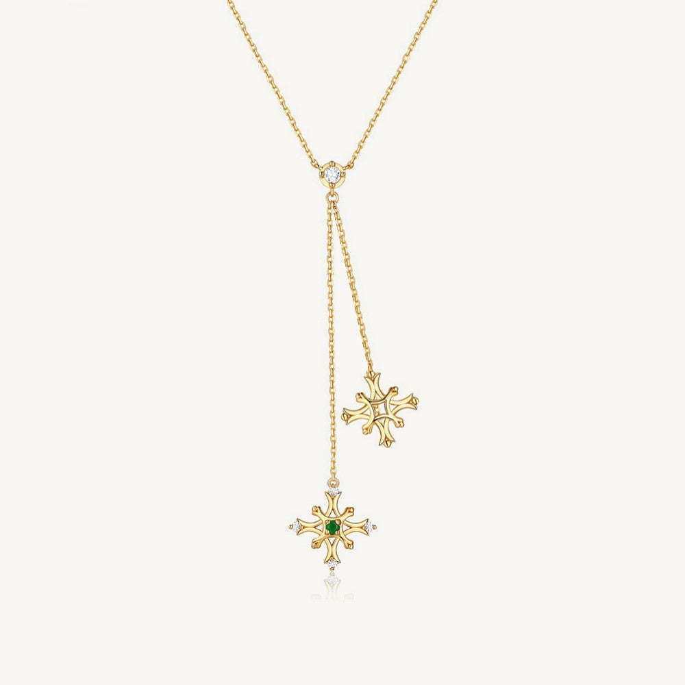 Emerald Snowflake Y Lariat Necklace