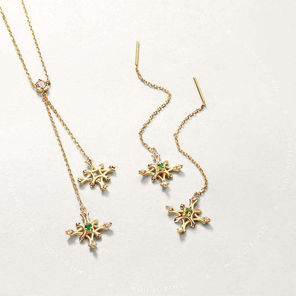 Emerald Snowflake Y Lariat Necklace