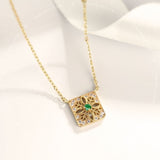 Vintage Floral Lattice Emerald Necklace