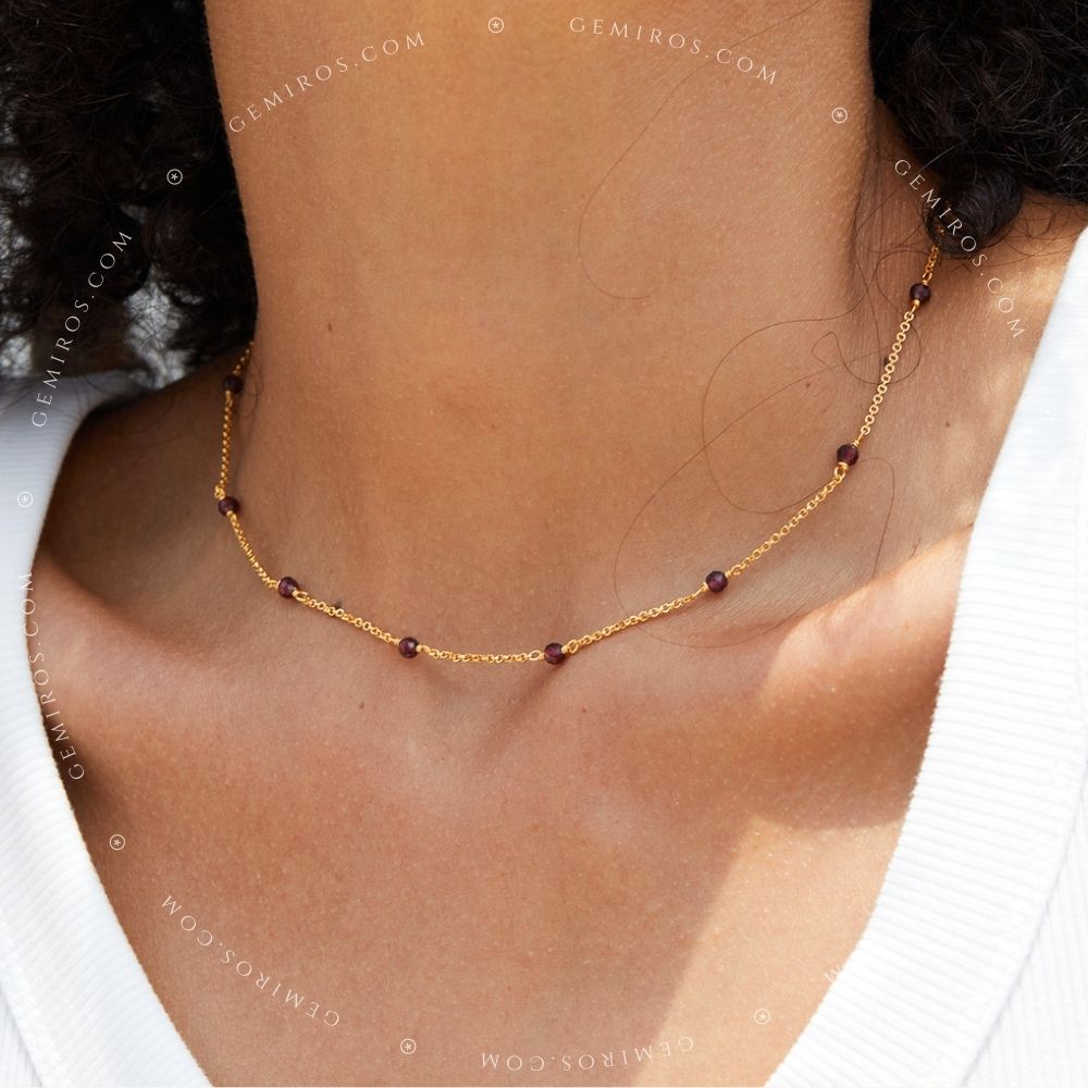 Beaded Garnet Satellite Chain Necklace