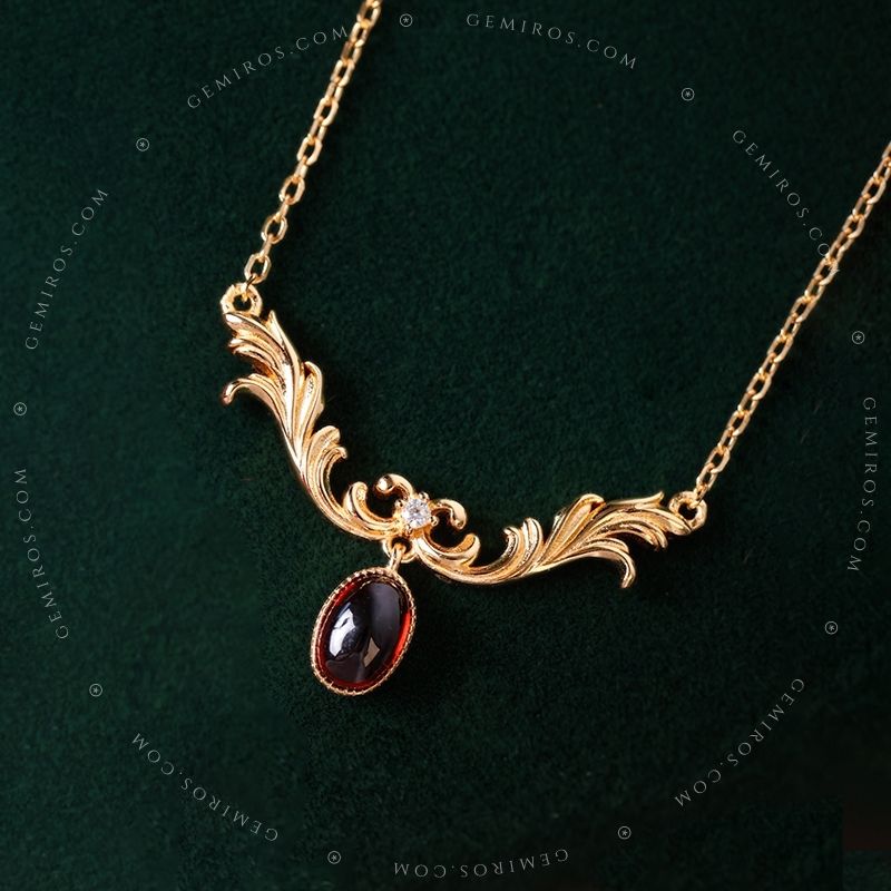 Vintage Wings Garnet Drop Pendant Necklace