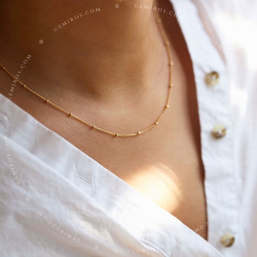 Gold Beaded Station Satellite Chain Necklace