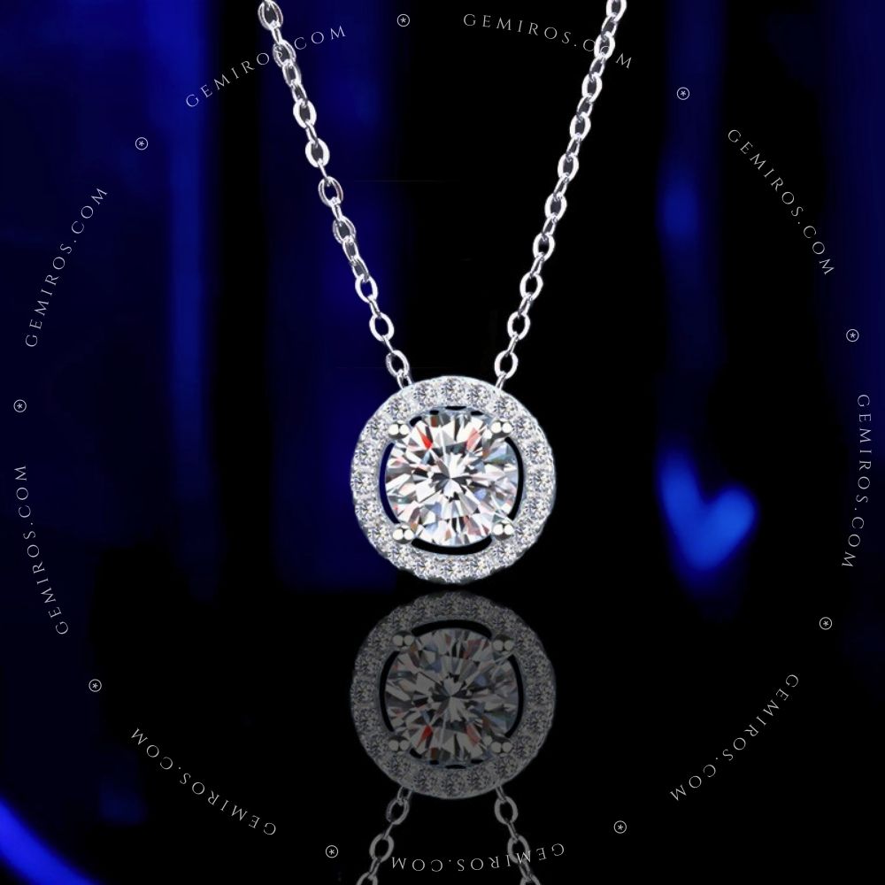 Classic Round Halo Moissanite Cluster Necklace