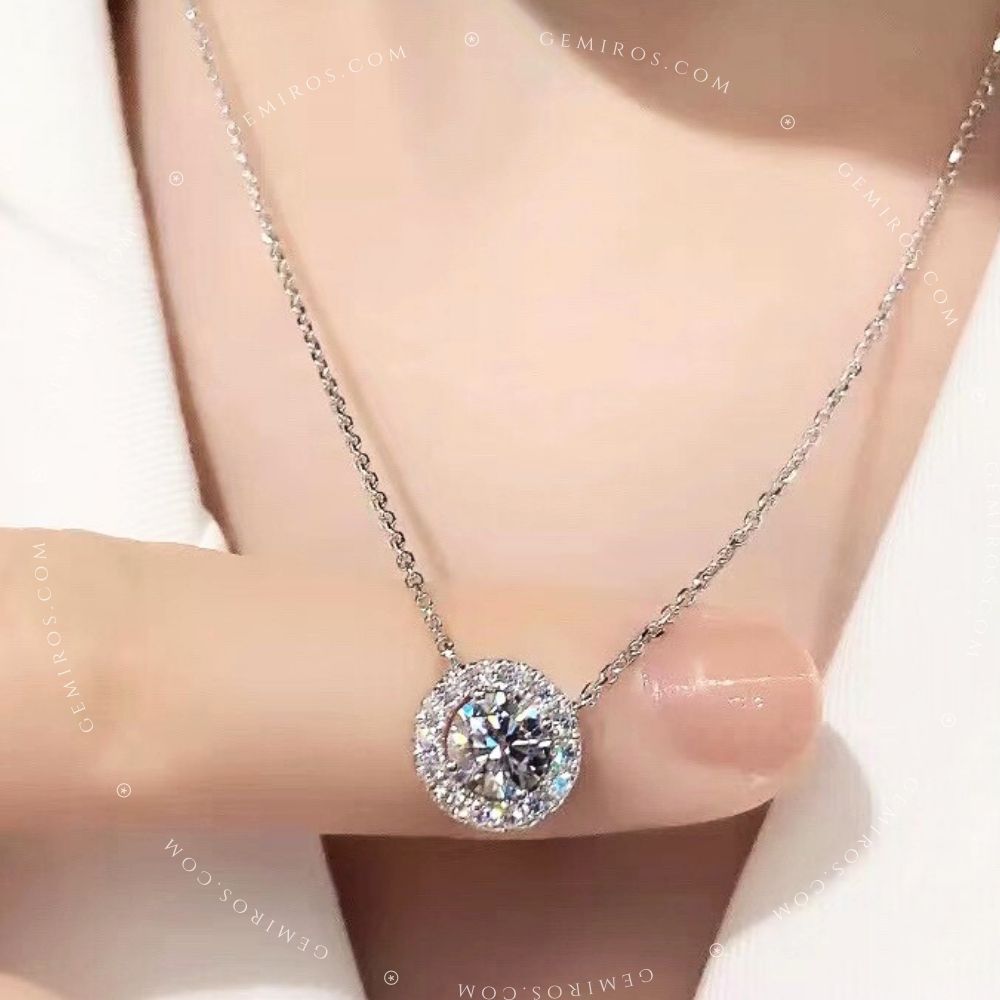 Classic Round Halo Moissanite Cluster Necklace