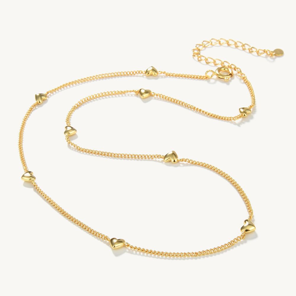 Gold Petite Hearts Station Chain Necklace