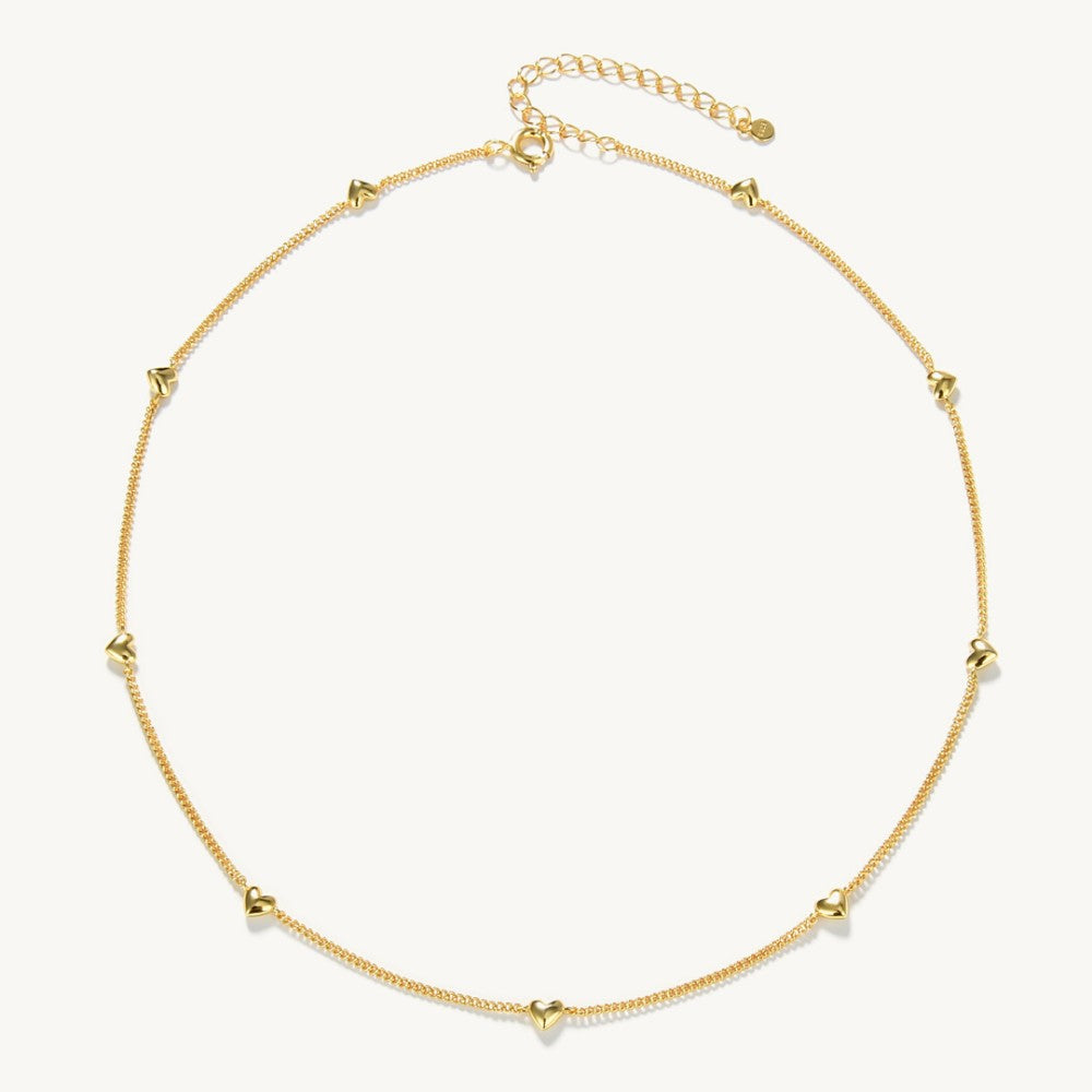 Gold Petite Hearts Station Chain Necklace