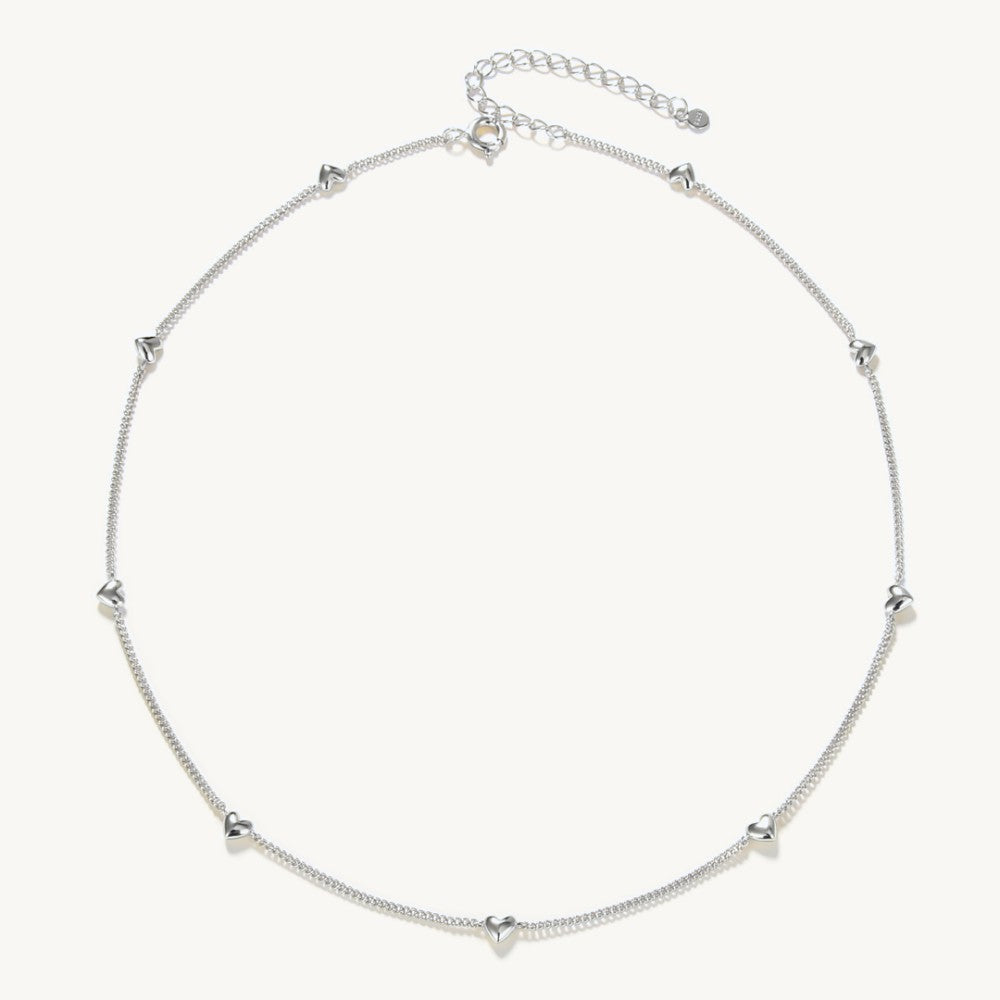 Silver Petite Hearts Station Chain Necklace