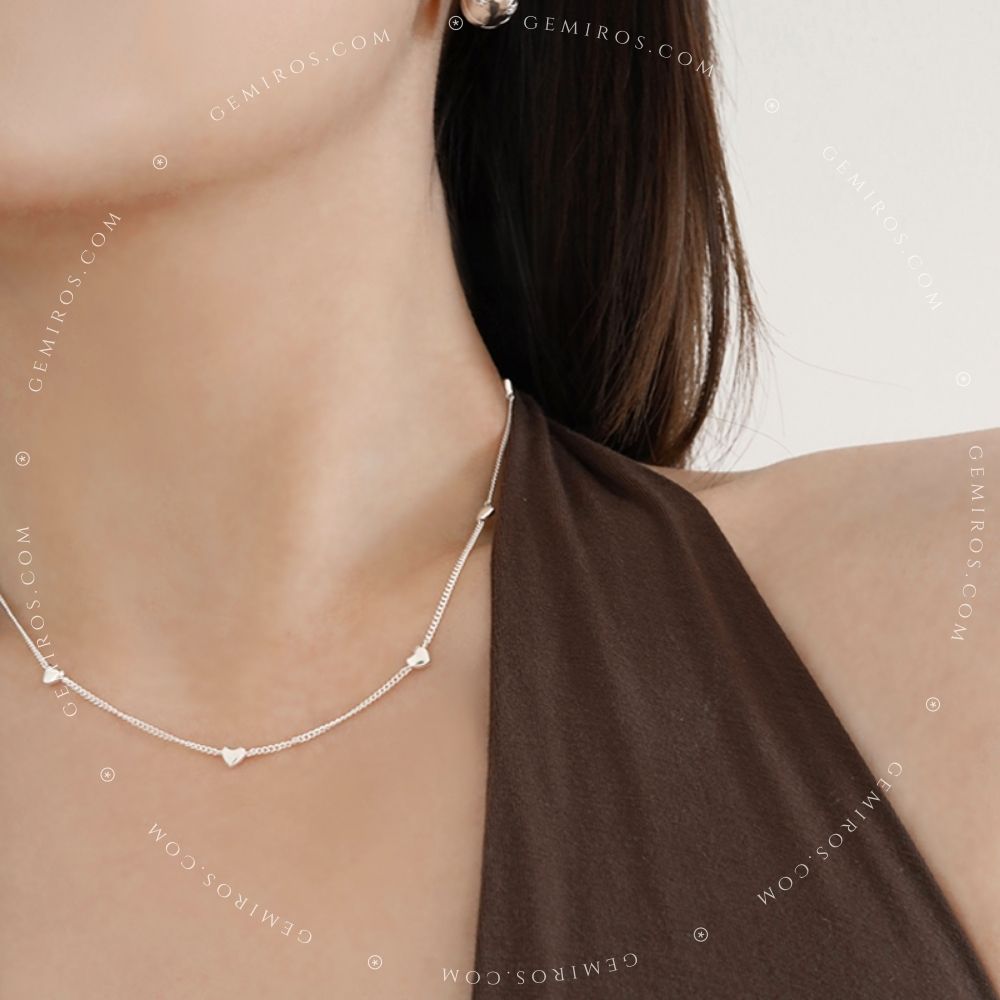 Silver Petite Hearts Station Chain Necklace