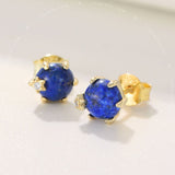 Gold Lapis Lazuli Astra Round Stud Earrings