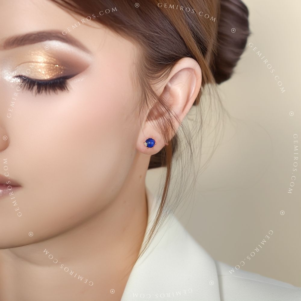 Gold Lapis Lazuli Astra Round Stud Earrings