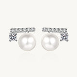 Moissanite Pavé Balance Beam Pearl Stud Earrings