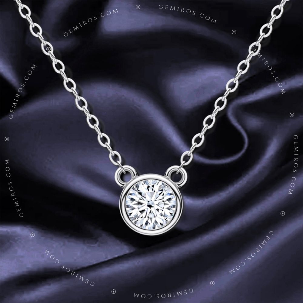 Silver Moissanite Round Brilliant Solitaire Bezel Necklace