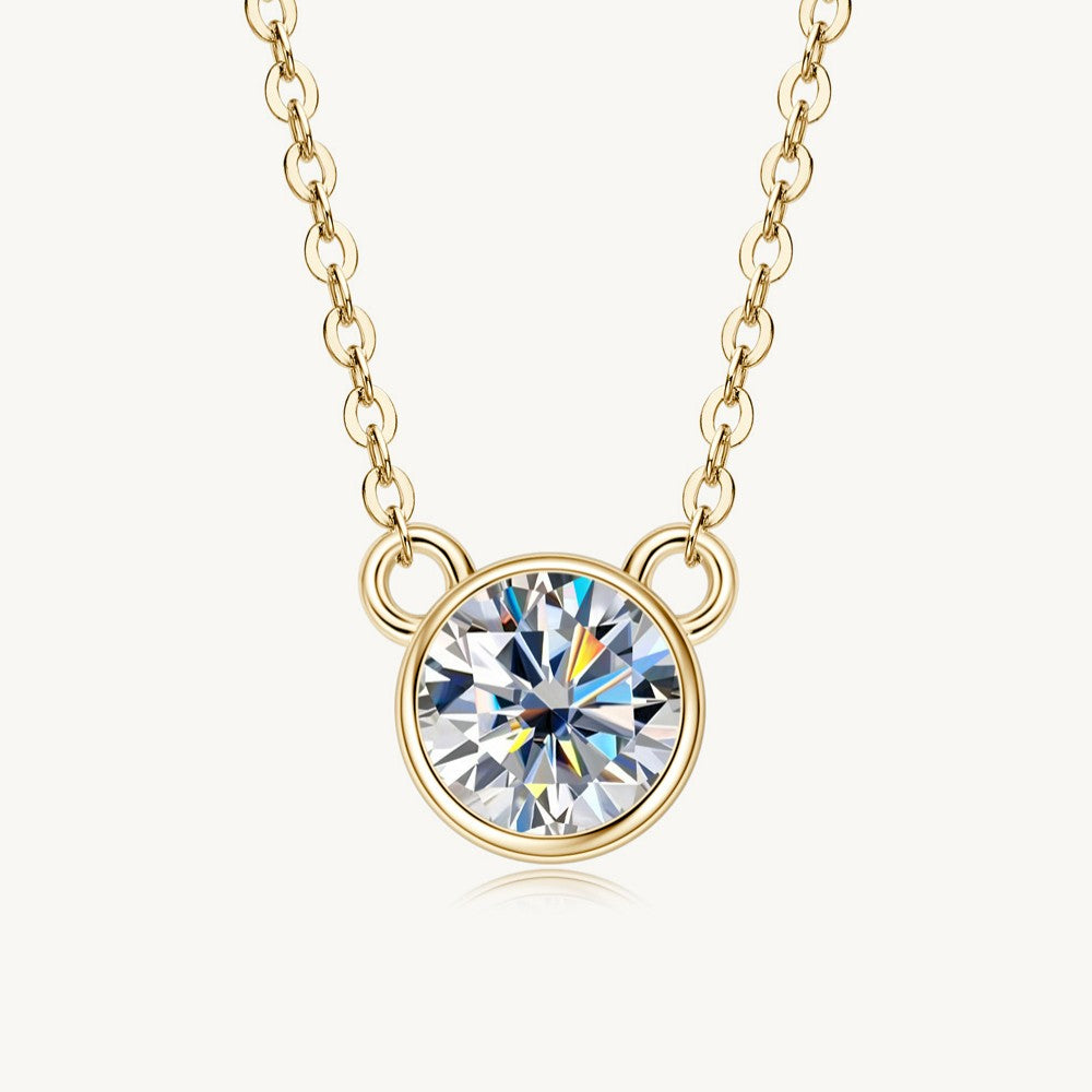 Gold Moissanite Round Brilliant Solitaire Bezel Necklace