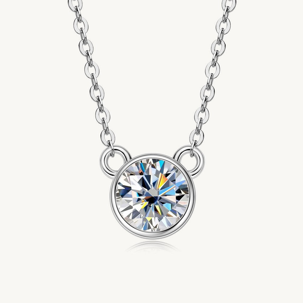 Silver Moissanite Round Brilliant Solitaire Bezel Necklace