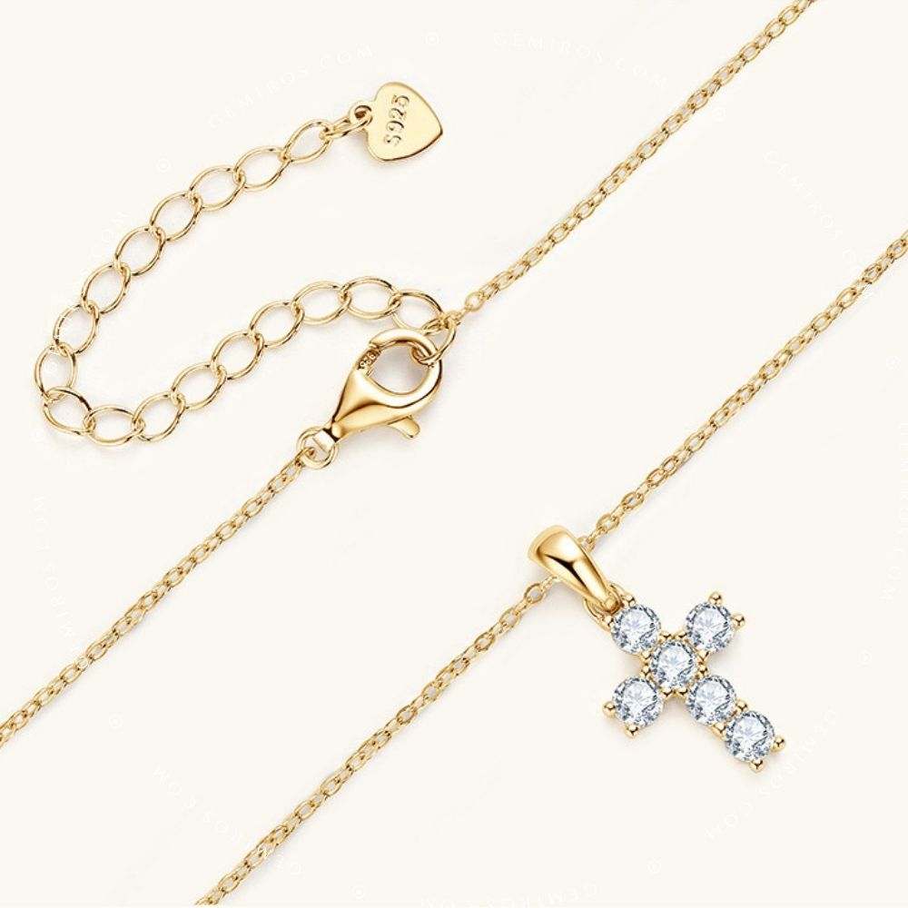 Gold Moissanite Small Cross Pendant Necklace