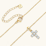 Gold Moissanite Small Cross Pendant Necklace