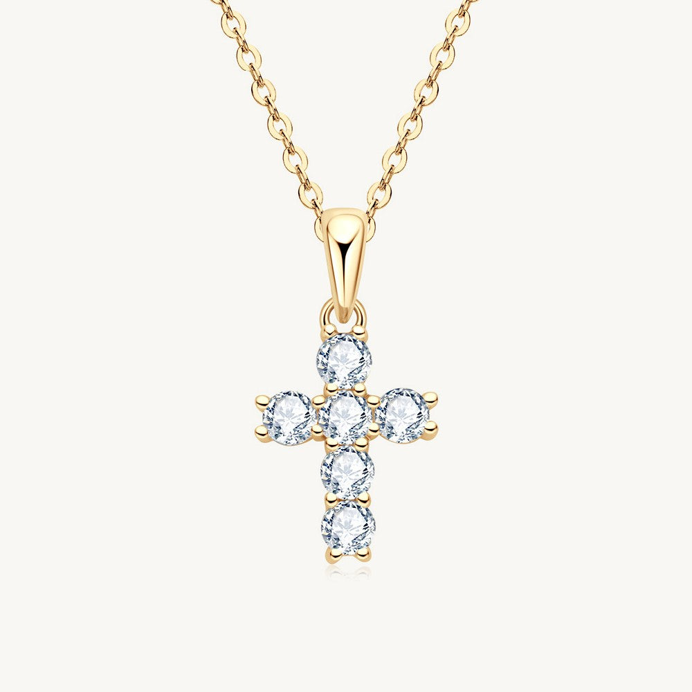 Gold Moissanite Small Cross Pendant Necklace