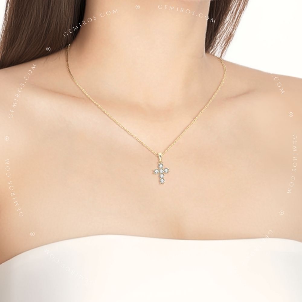 Gold Moissanite Small Cross Pendant Necklace