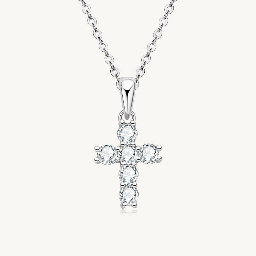 Silver Moissanite Small Cross Pendant Necklace