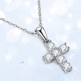 Silver Moissanite Small Cross Pendant Necklace