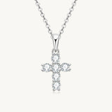 Silver Moissanite Small Cross Pendant Necklace