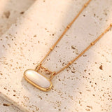 Oval Mother of Pearl Soft Glow Pendant with Satellite Chain Necklace