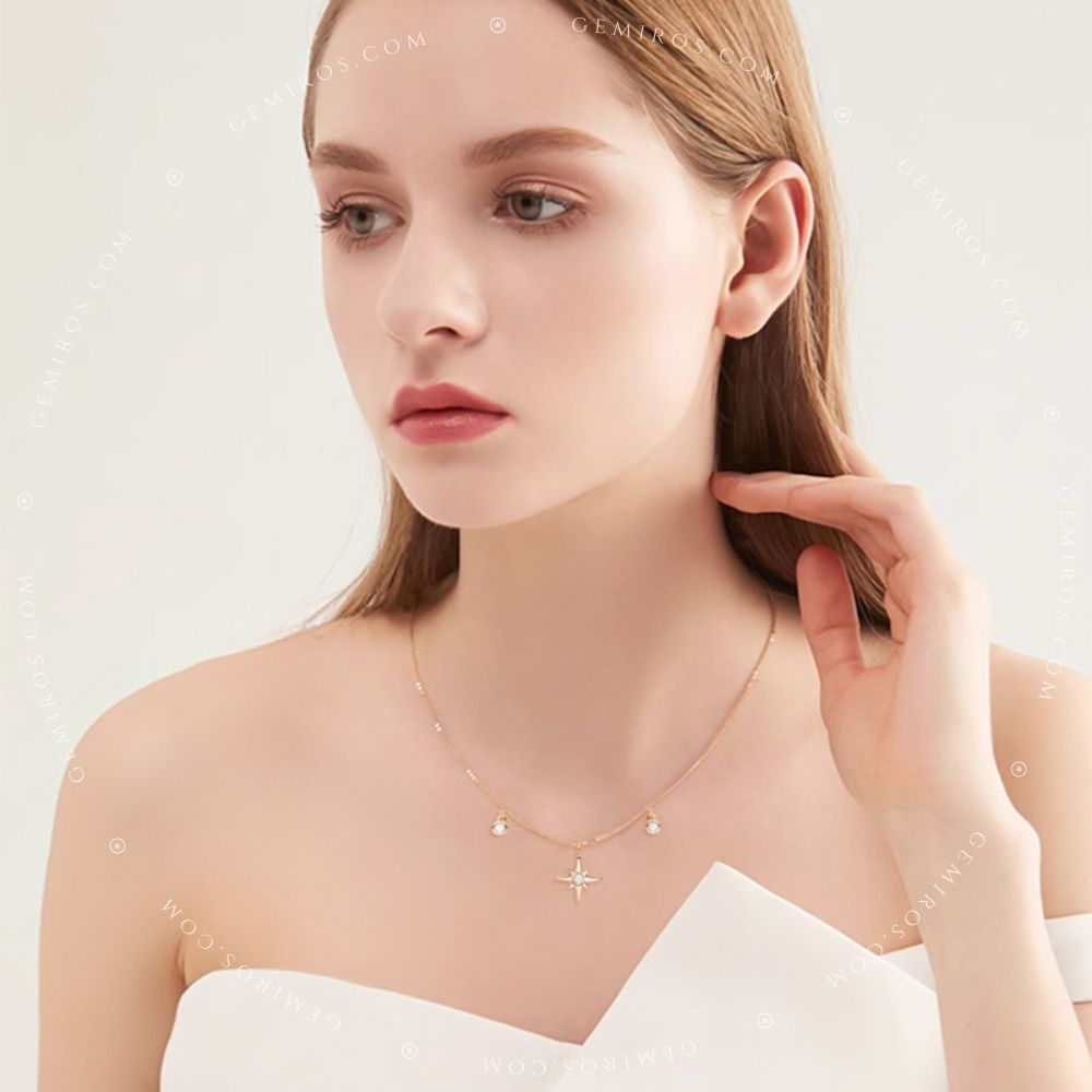 Gold Moissanite Celestial North Star Pendant Necklace