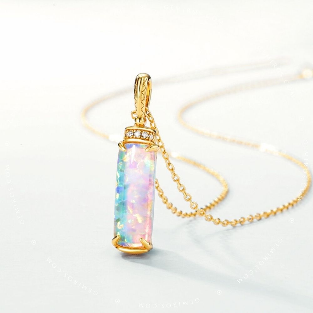 Prismatic Opal Column Pendant Necklace