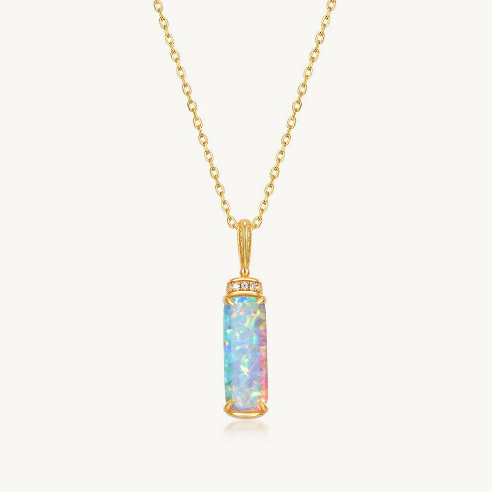 Prismatic Opal Column Pendant Necklace