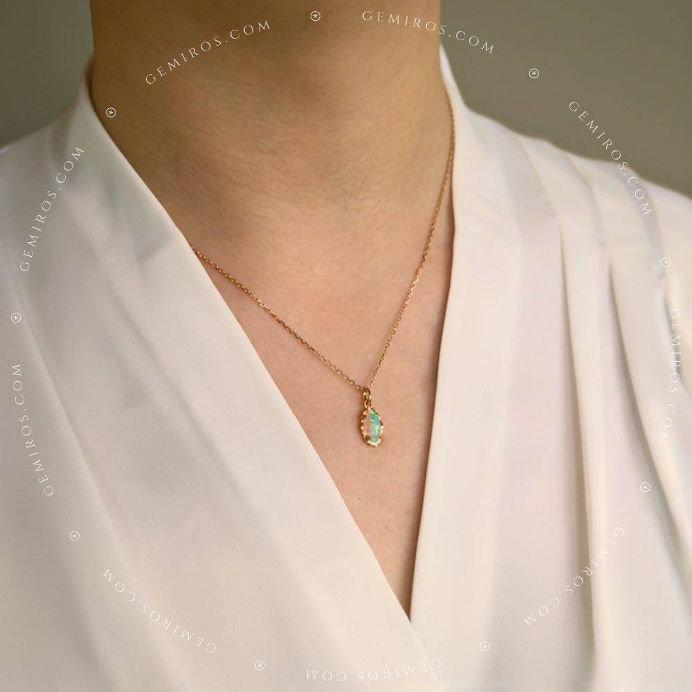 Aurora Opal Marquise Pendant Necklace