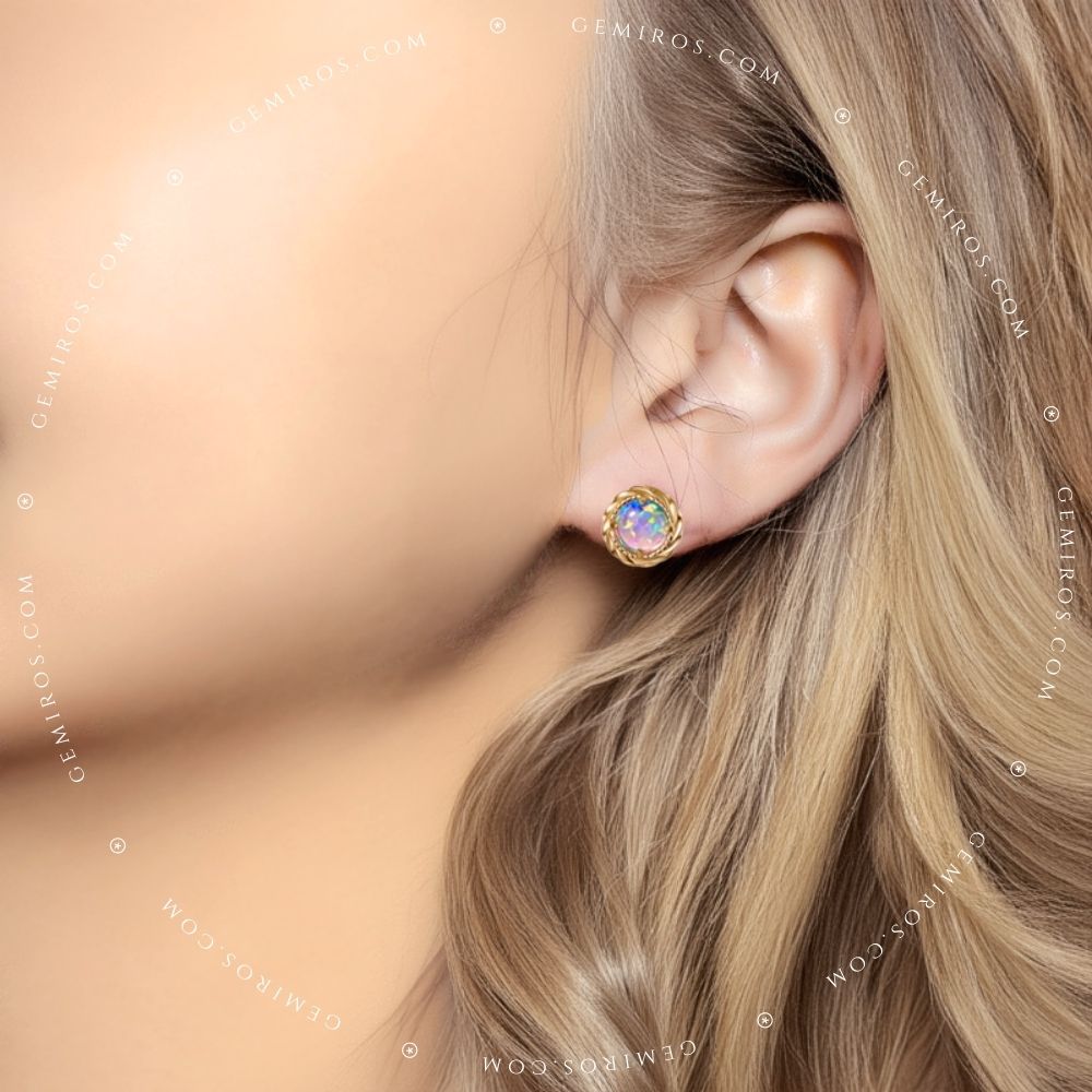 Vintage Opal Milgrain Stud Earrings