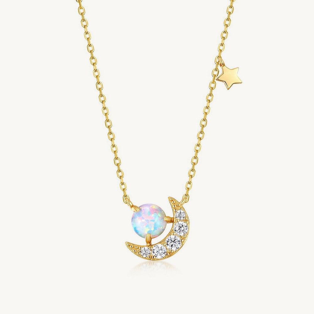 Opal Starlight Crescent Moon Necklace